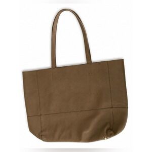 Saks Fifth Avenue Genuine Leather Tote Bag Taupe Brown Large Shoulder Purse Luxe